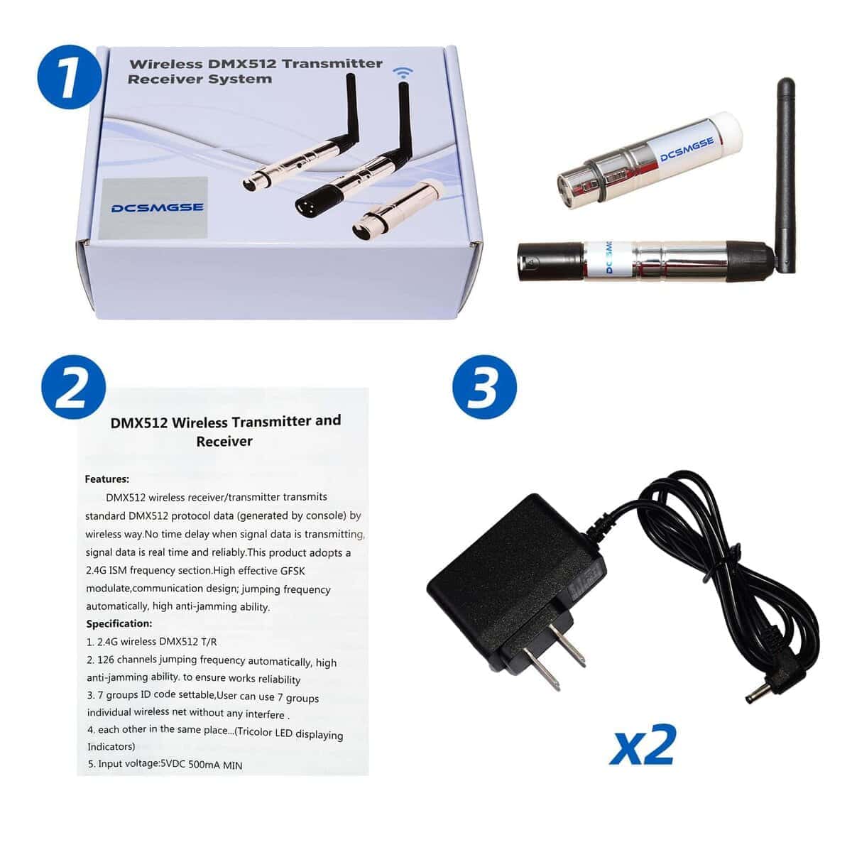 Dcsmgse DMX Wireless, 2PCS DMX512 DMX Dfi DJ 2.4G - Imagen 8