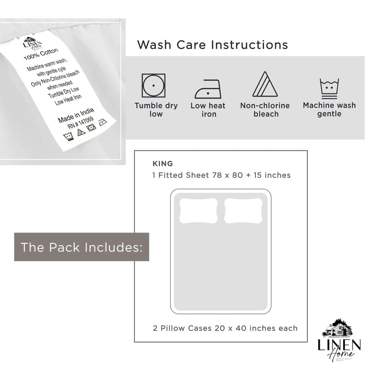 Linen Home Juego de Sábana Ajustable de 100% Algodón - Imagen 6