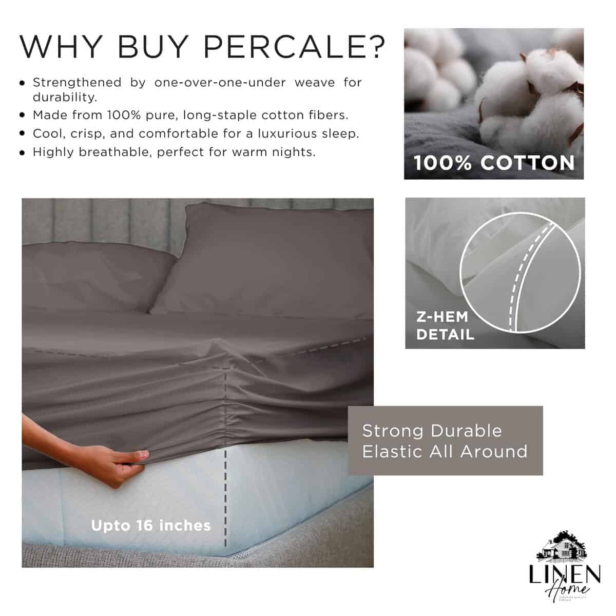 Linen Home Juego de Sábana Ajustable de 100% Algodón - Imagen 4