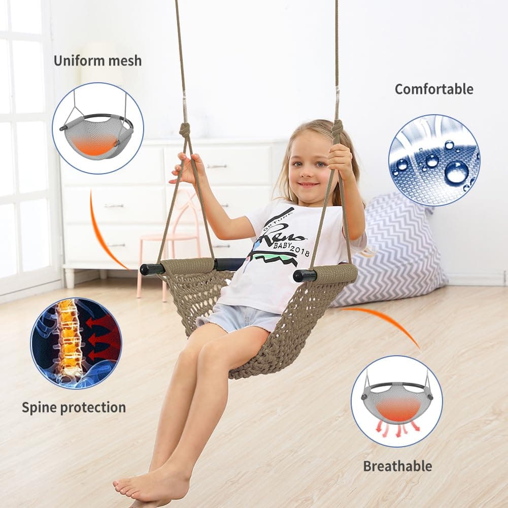 Columpio Infantil de Mano Tejido a Mano ROPECUBE, Asiento - Imagen 5