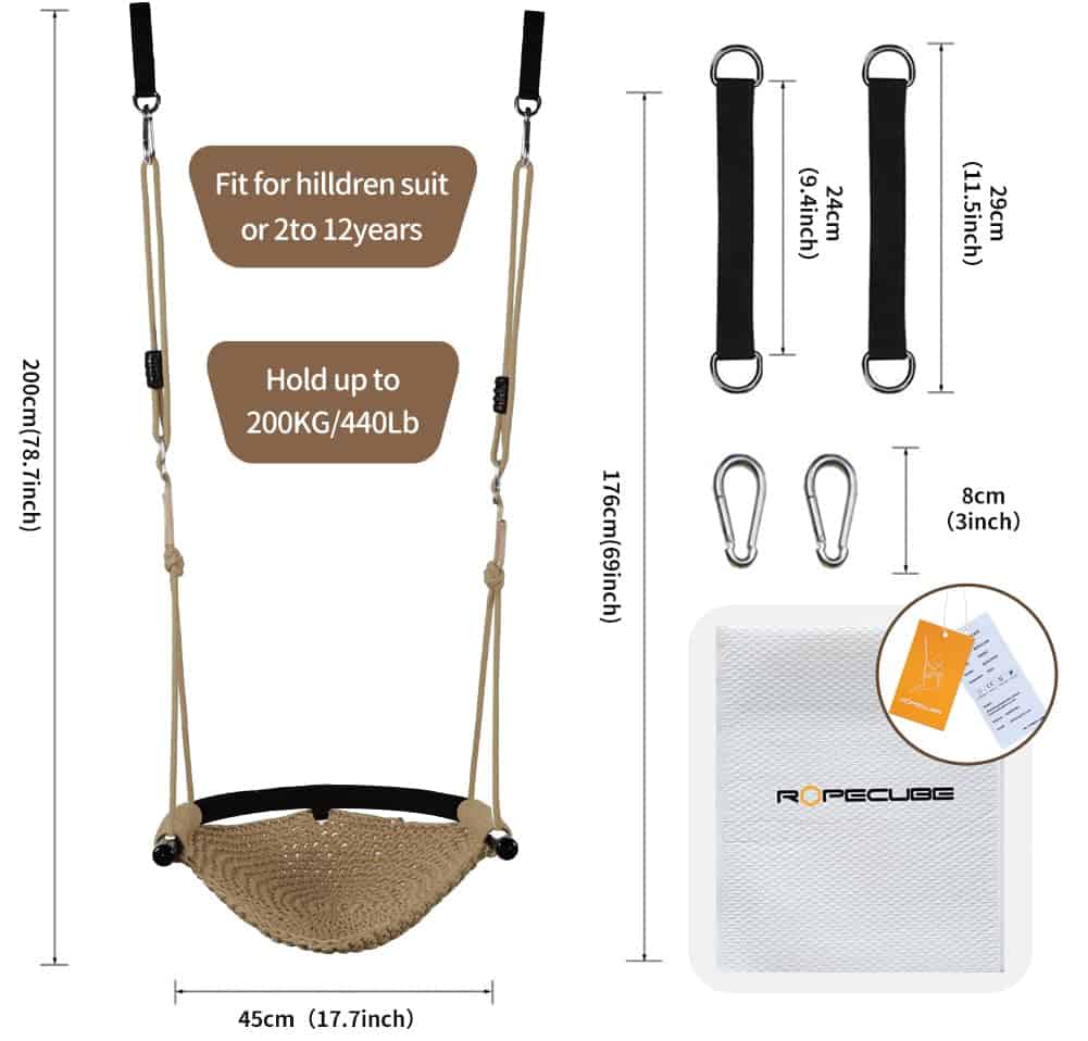 Columpio Infantil de Mano Tejido a Mano ROPECUBE, Asiento - Imagen 6