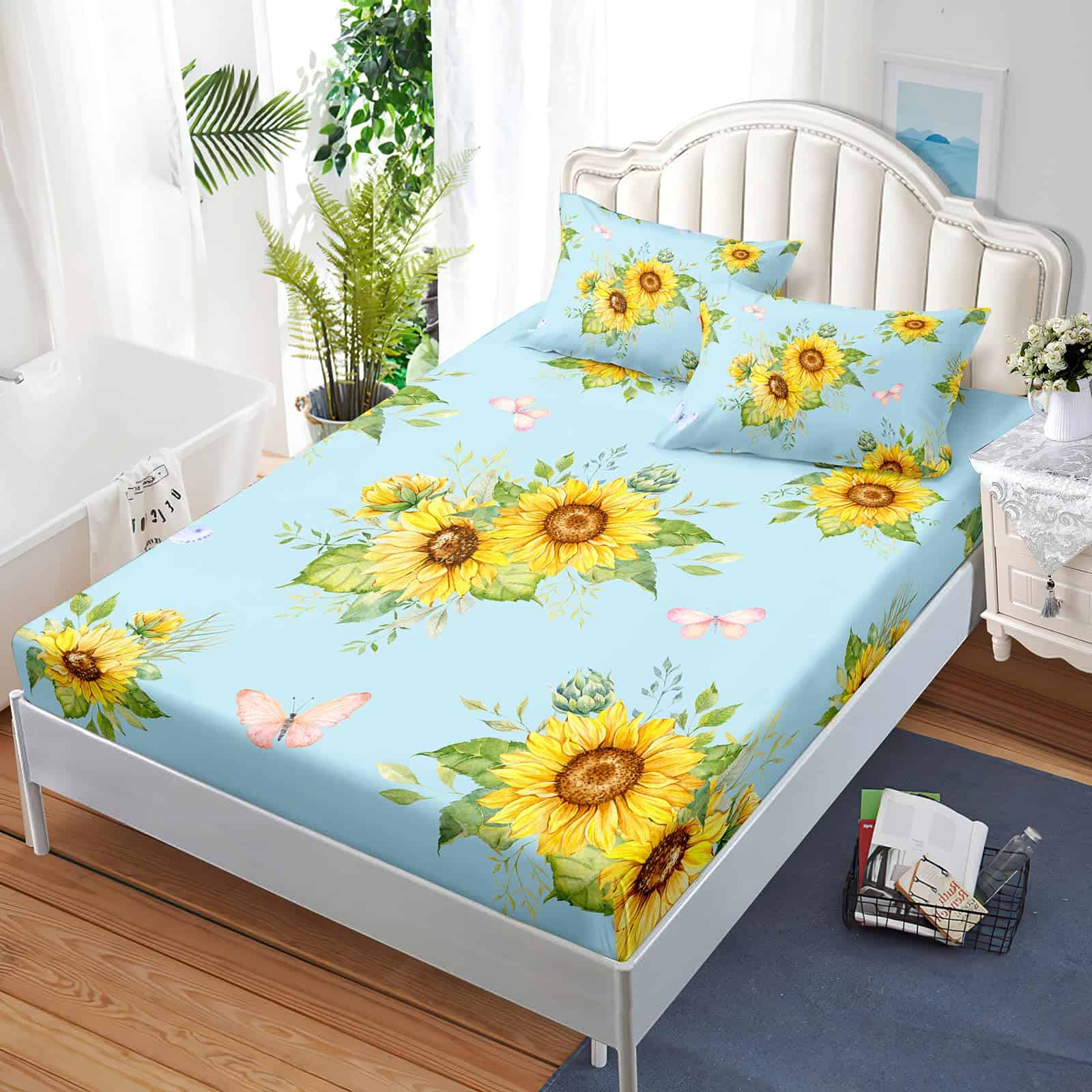 Juego de Sábanas y Fundas de Almohada de Girasol Suaves