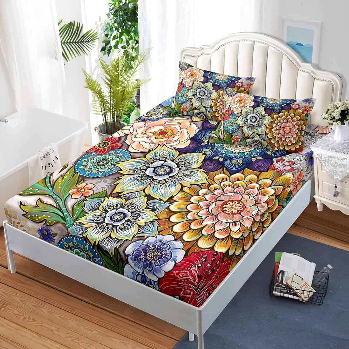 Juego de Sábanas y Fundas de Almohada Boho Floral Nttopship