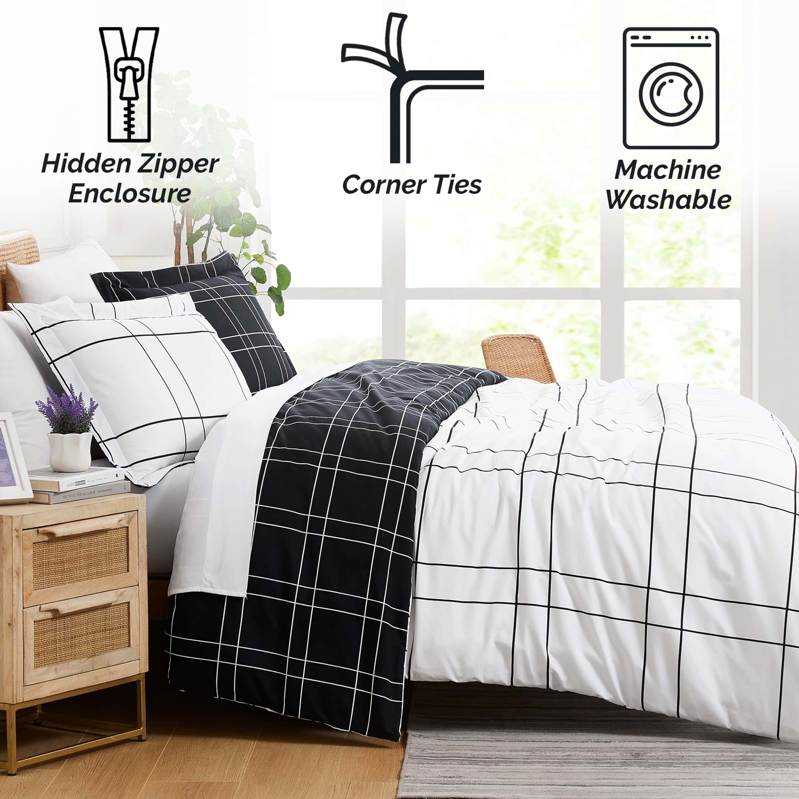 Juego de Funda de Edredón Reversible -Urban Grid Black - Imagen 5