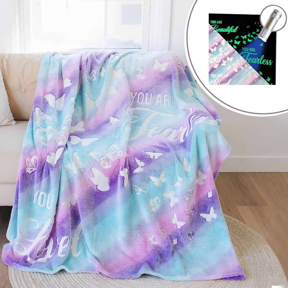 Manta de Mariposa Peluda Glow in The Dark de 59"X71" para