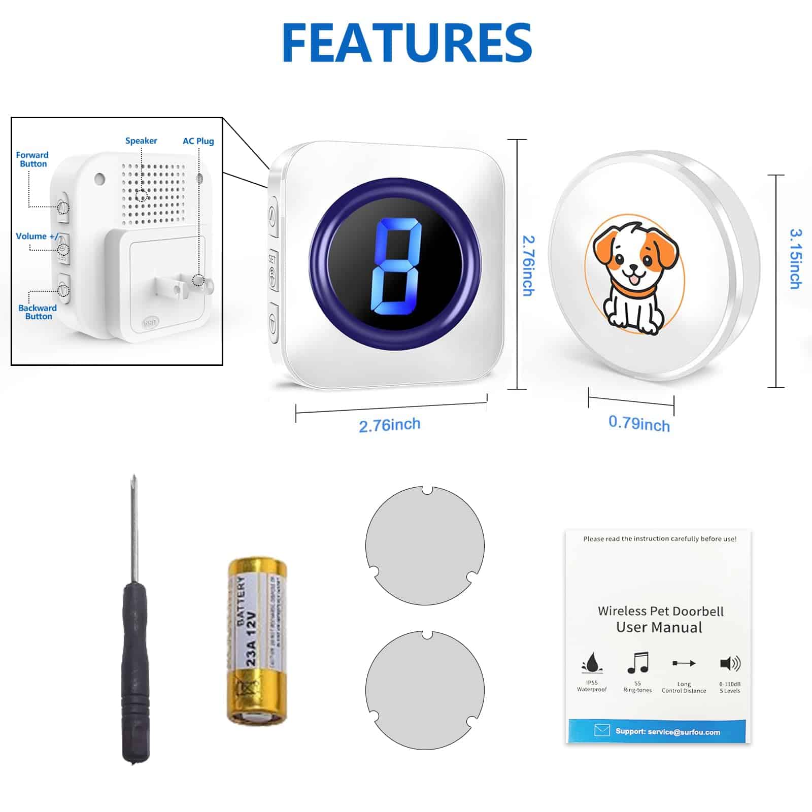 Timbre para Perro SURFOU para Entrenamiento de Interior de - Imagen 7