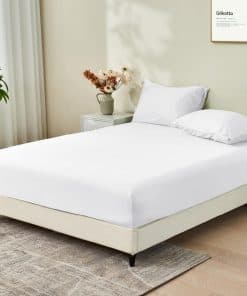 Juego de Sábana Ajustable de Bambú Rayón -Blanco Brillante