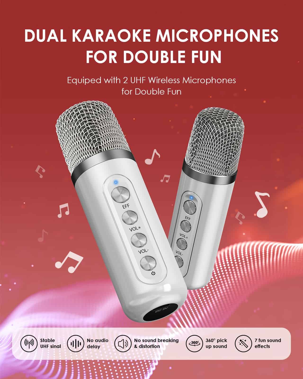 Máquina de Karaoke con 2 Micrófonos Inalámbricos para - Imagen 7