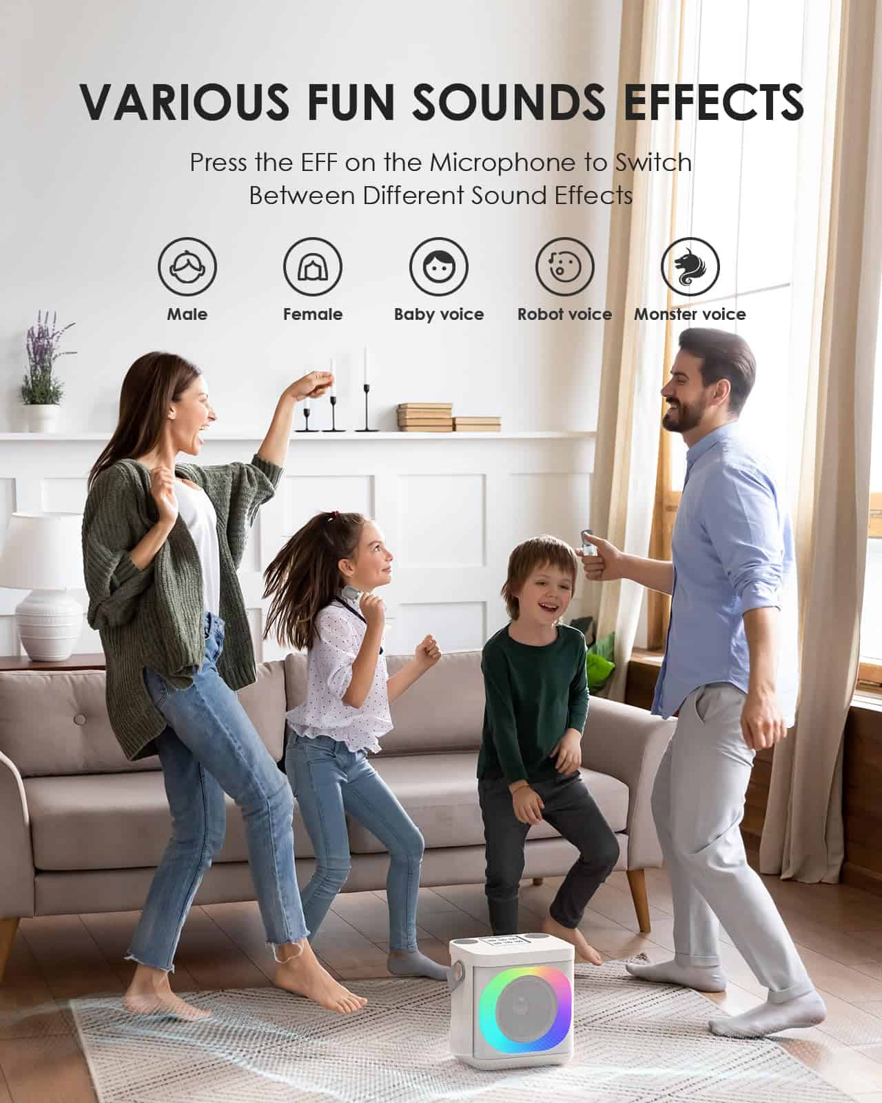 Máquina de Karaoke con 2 Micrófonos Inalámbricos para - Imagen 3