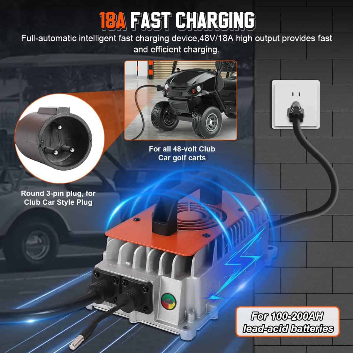 Cargador de batería para carrito de golf de 48V 18A para - Imagen 4