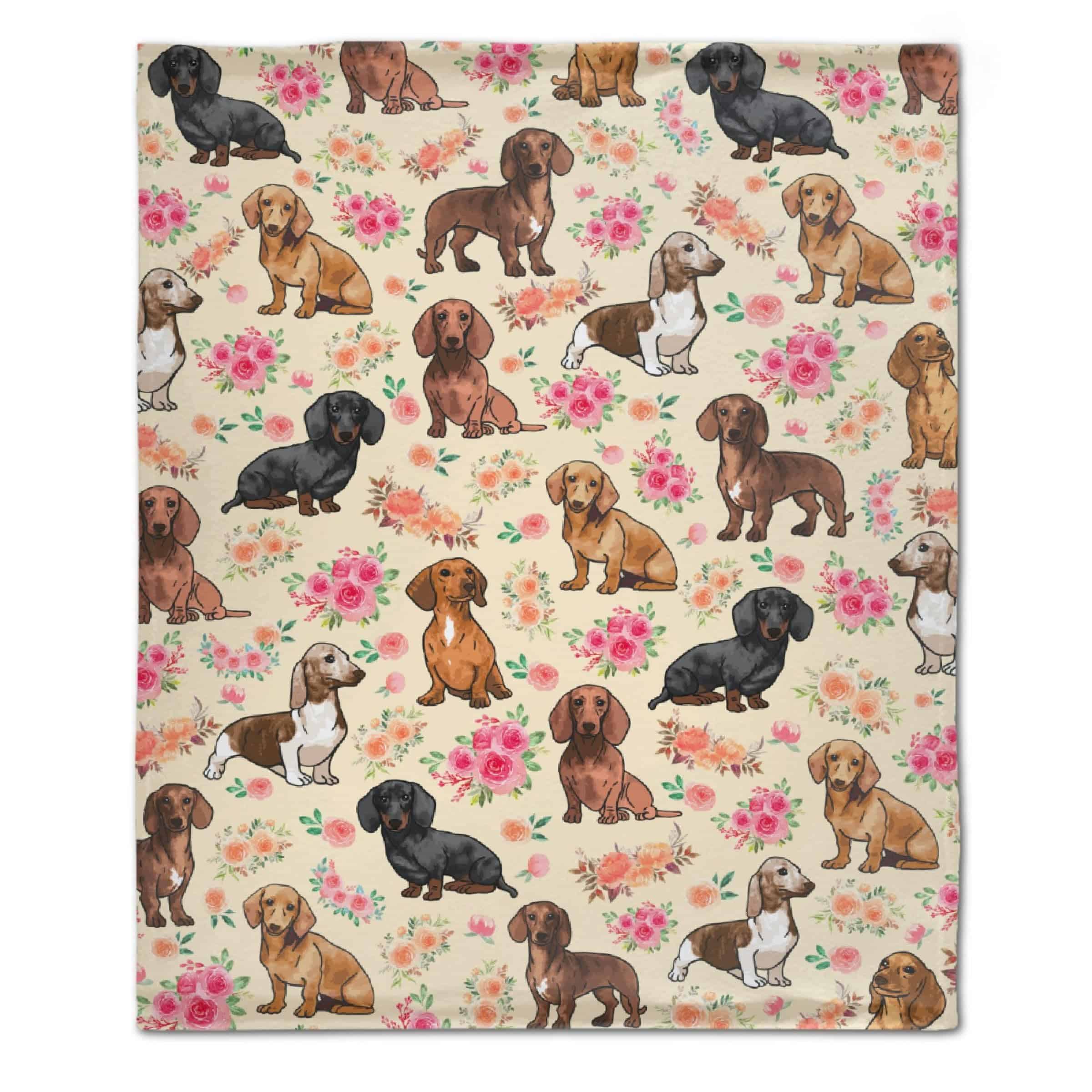 Manta de Perro Florals Dachshund, Regalos de Dachshund para