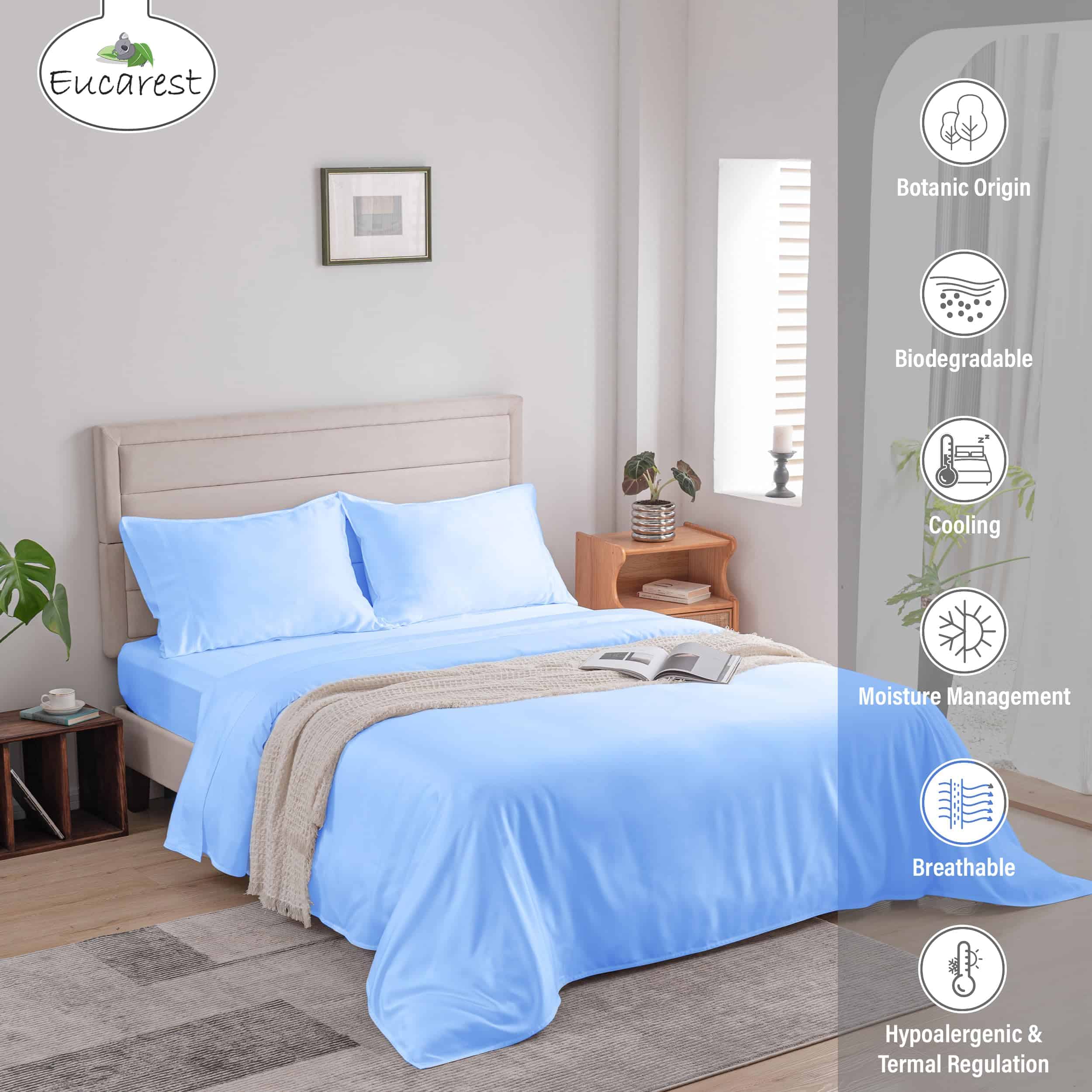 Juego de Sábanas 100% Eucalipto Tencel -Azul Bebé - Imagen 4