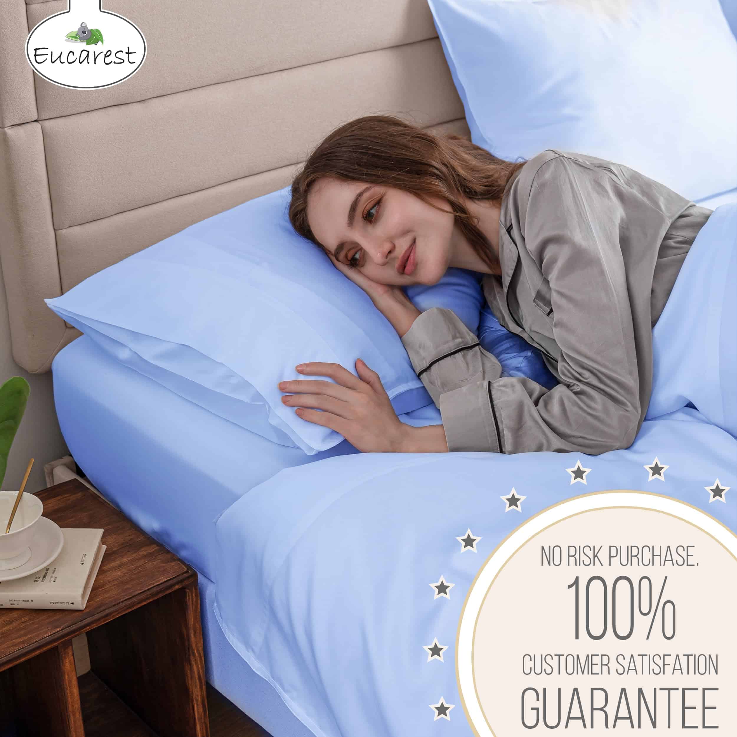 Juego de Sábanas 100% Eucalipto Tencel -Azul Bebé - Imagen 5