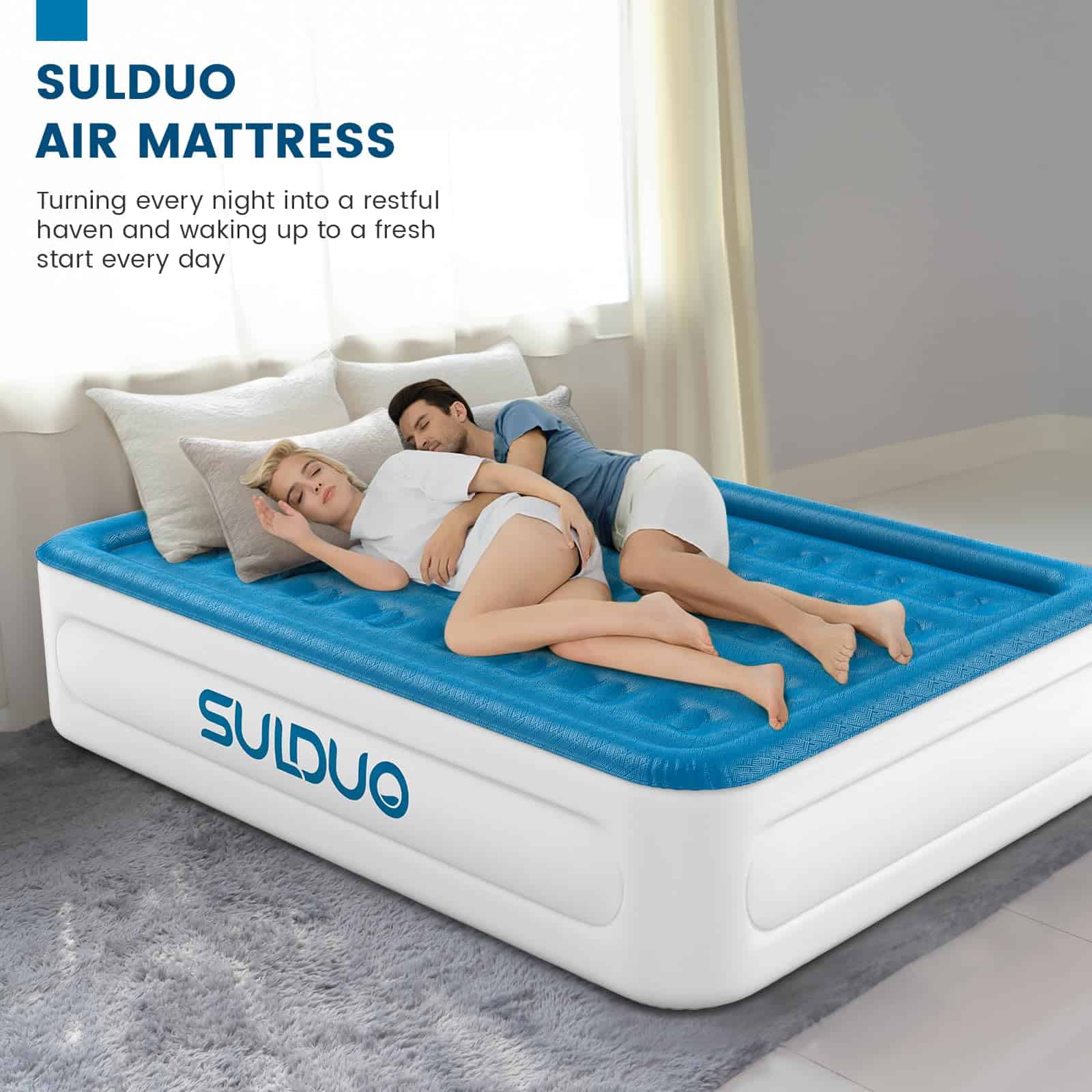 Colchón de Aire de Lujo SULDUO Queen con Bomba -Azul - Imagen 8