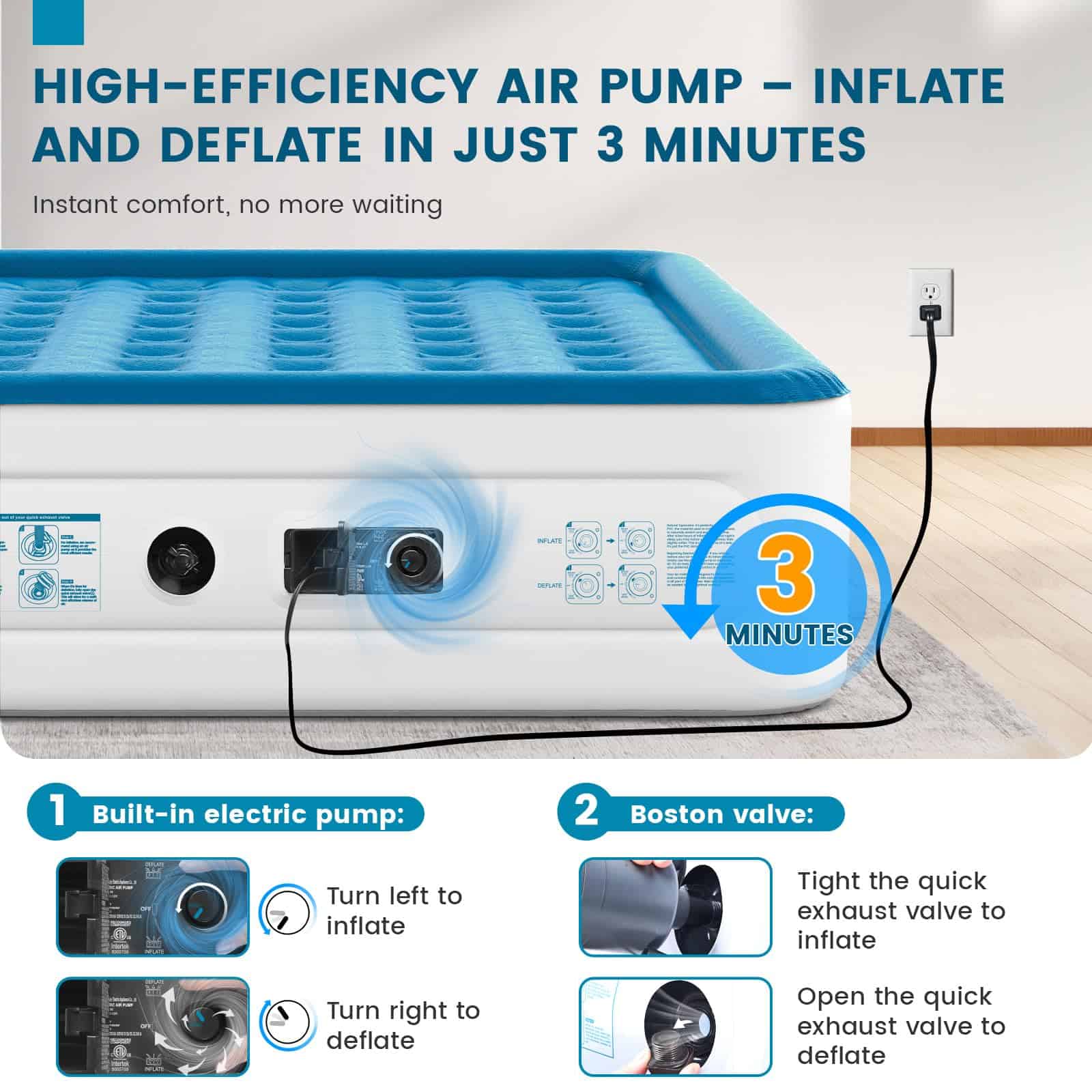 Colchón de Aire de Lujo SULDUO Queen con Bomba -Azul - Imagen 6