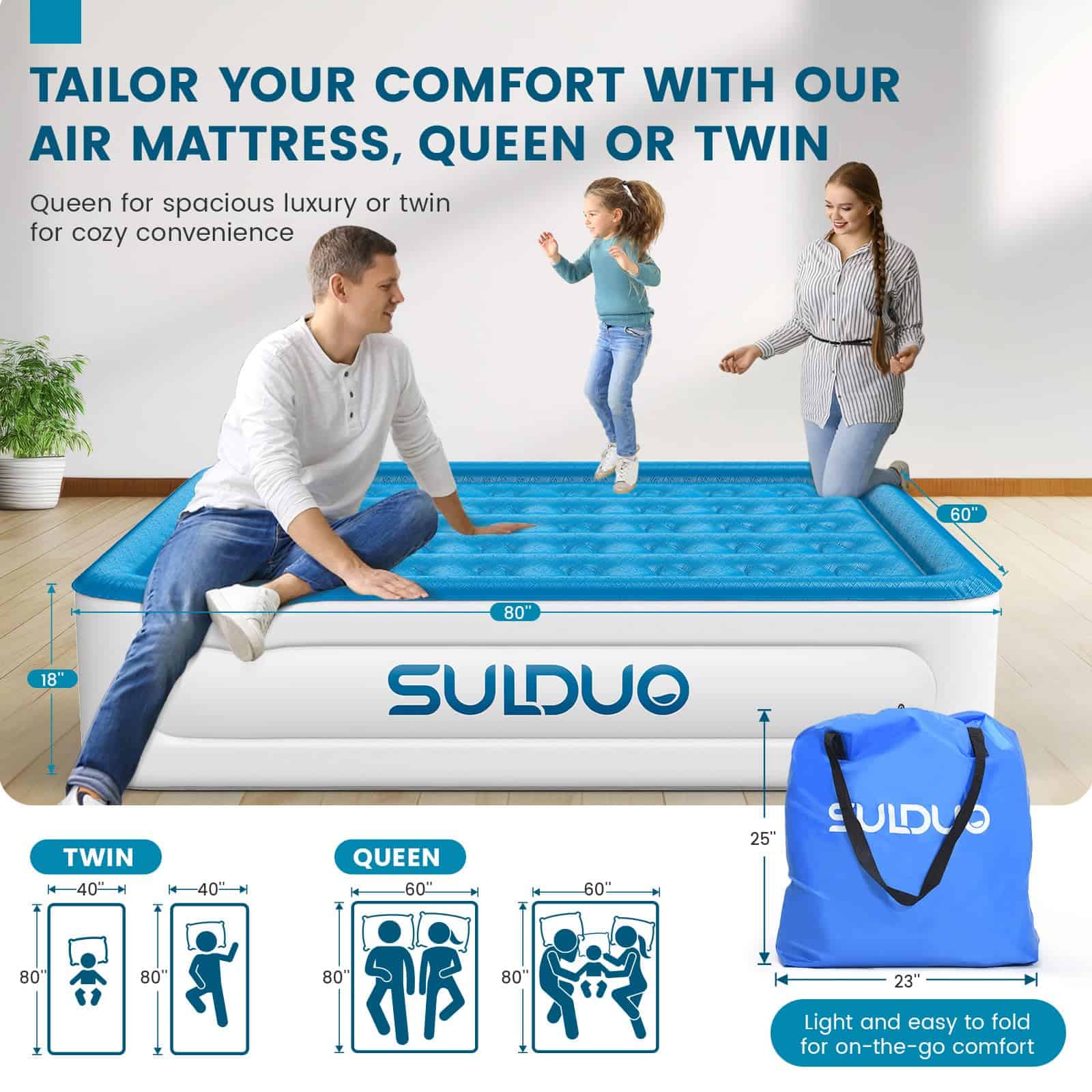 Colchón de Aire de Lujo SULDUO Queen con Bomba -Azul - Imagen 7