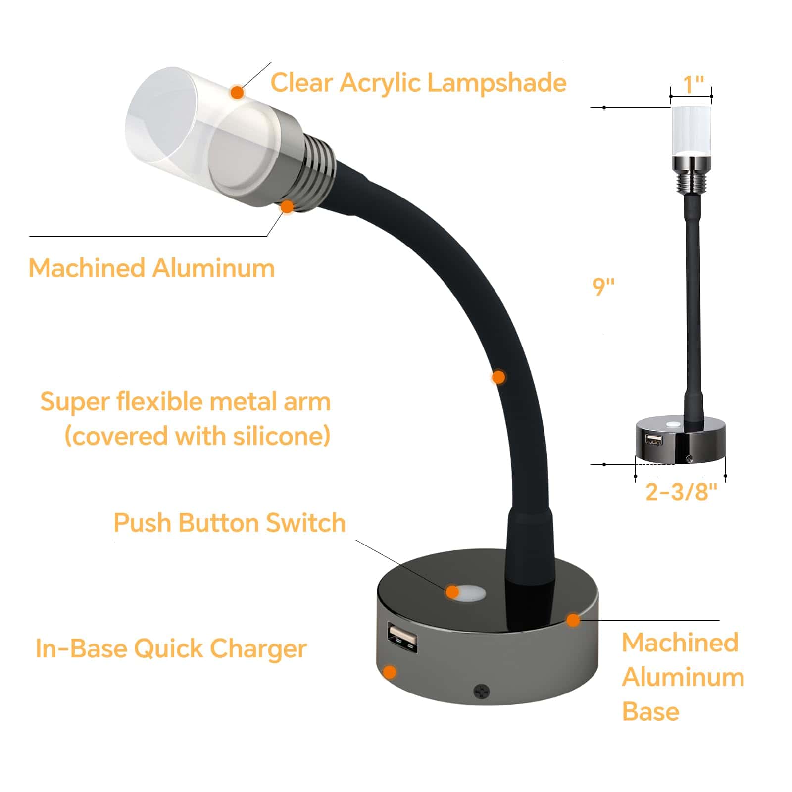 Lámpara de lectura flexible para RV Camperxlite, 12V - Imagen 5