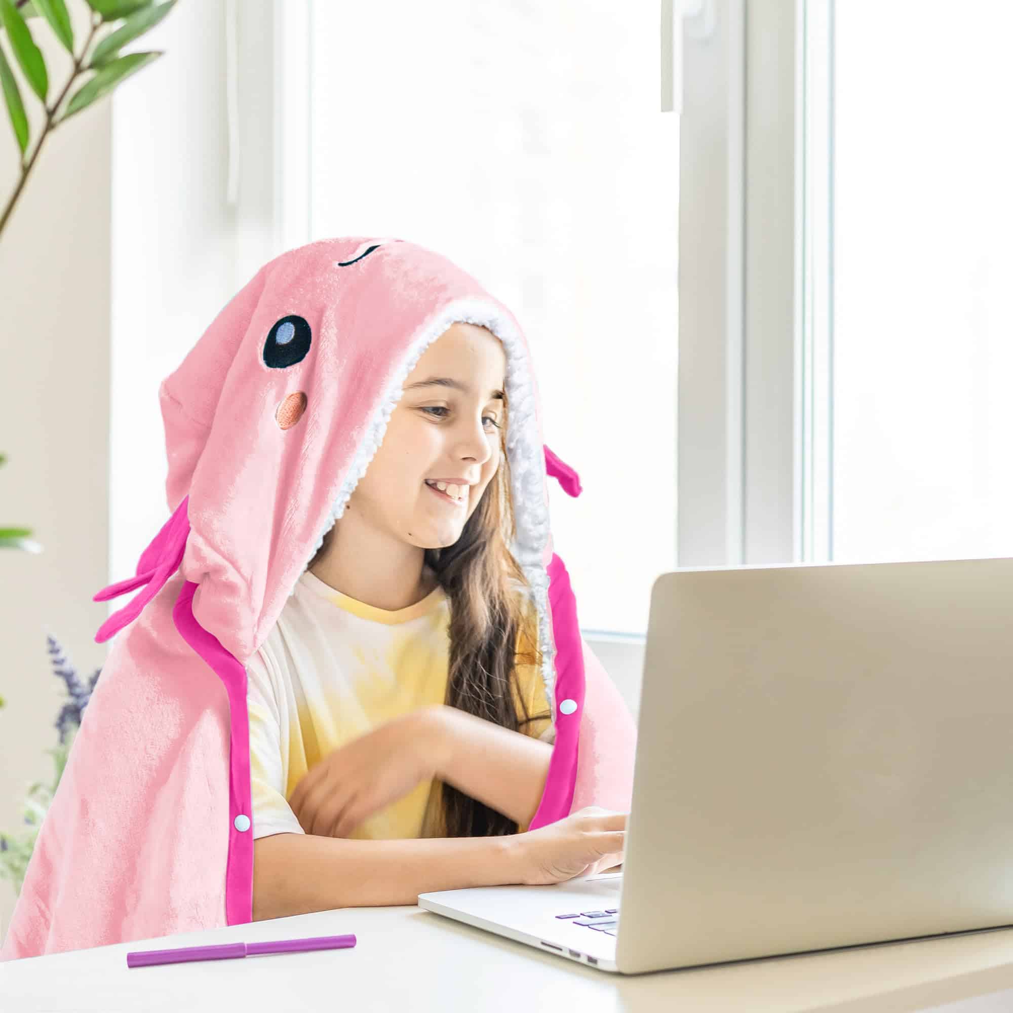 Manta con capucha portátil de Axolote para -Rosa claro - Imagen 7