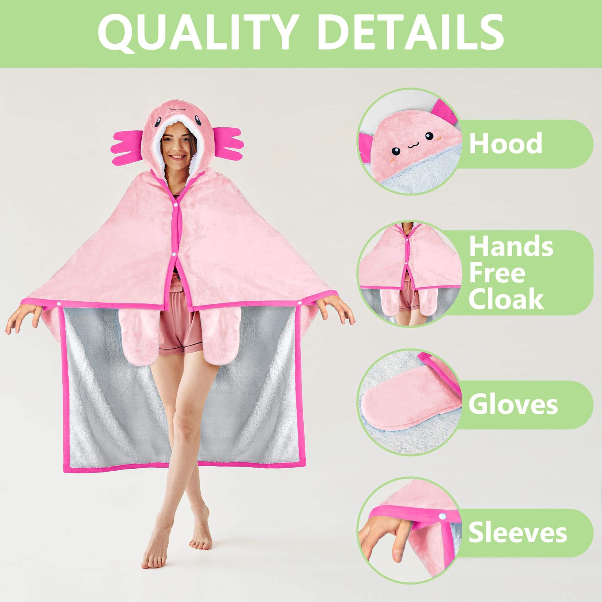 Manta con capucha portátil de Axolote para -Rosa claro - Imagen 4