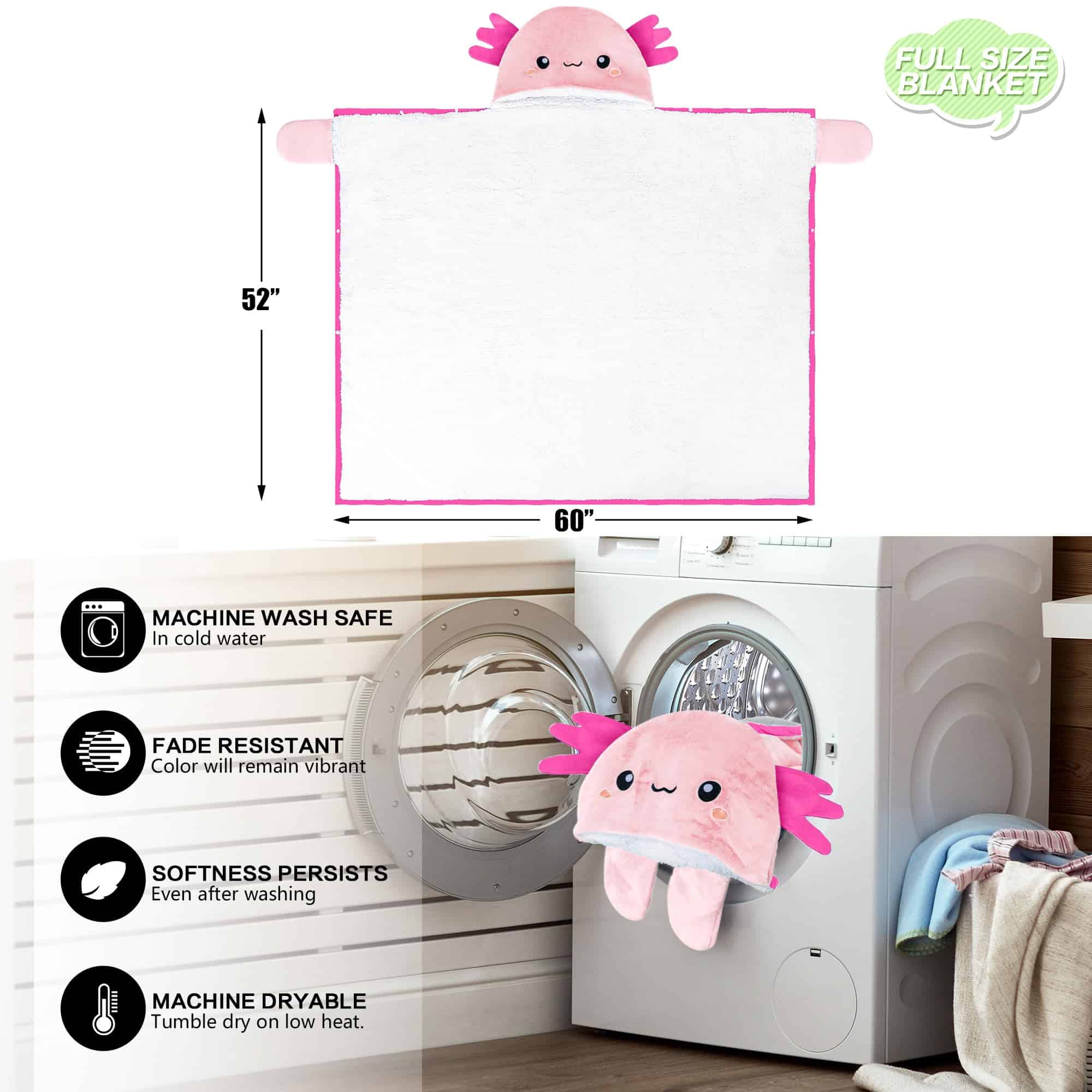 Manta con capucha portátil de Axolote para -Rosa claro - Imagen 6