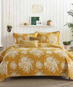 Colcha de Tamaño King 100% algodón DUOHONG, Amarillo Floral