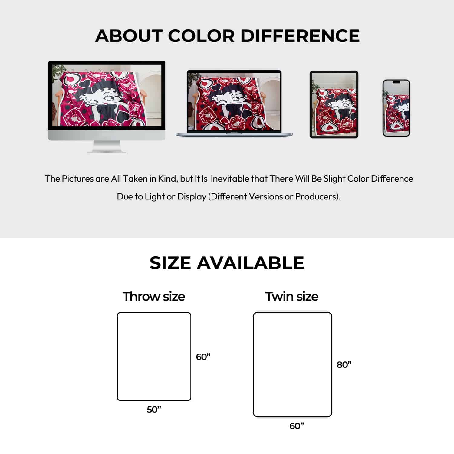 Manta de cama de felpa Betty Boop, impresión digital HD - Imagen 3