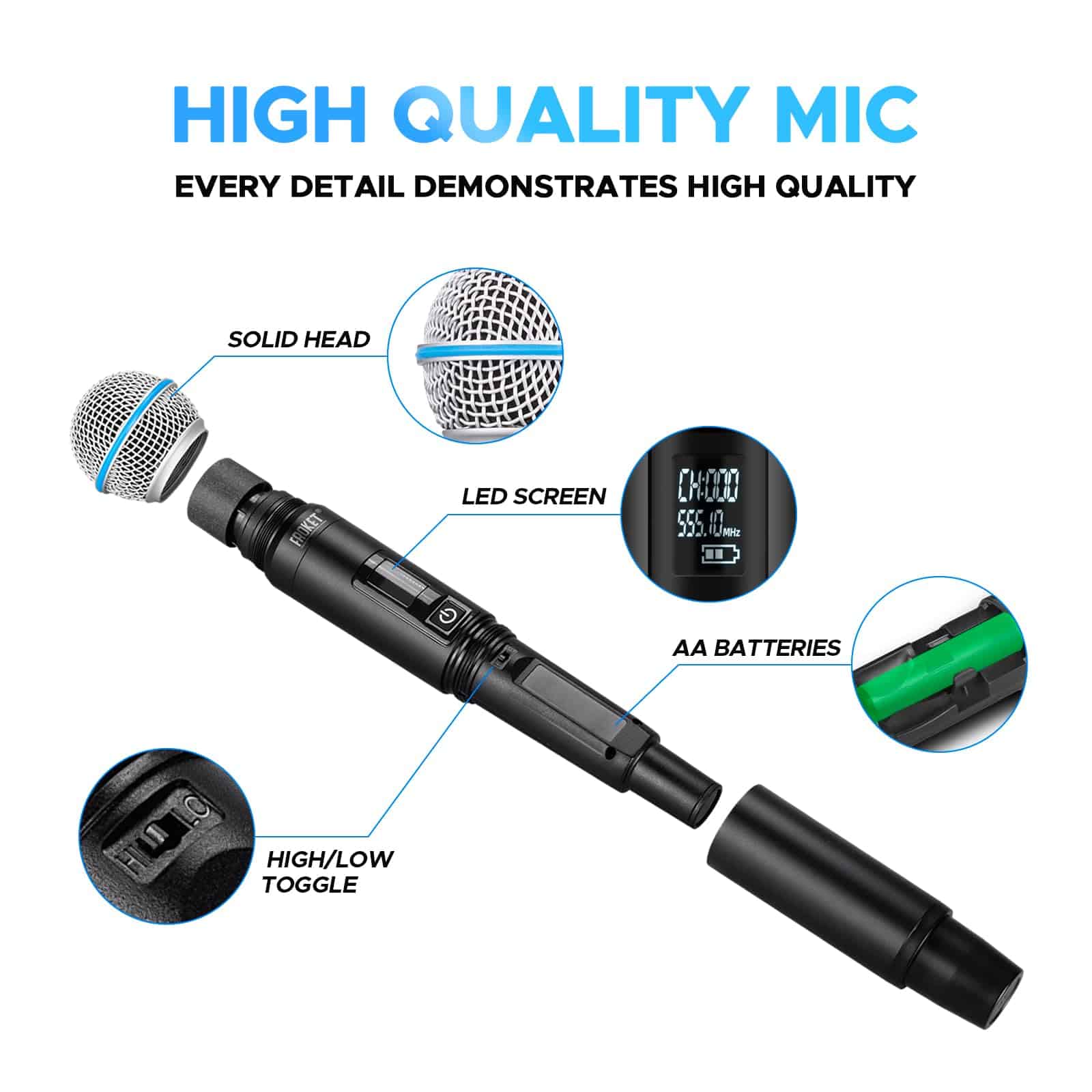 Sistema de micrófono inalámbrico con 4 antenas Froket, Pro - Imagen 7