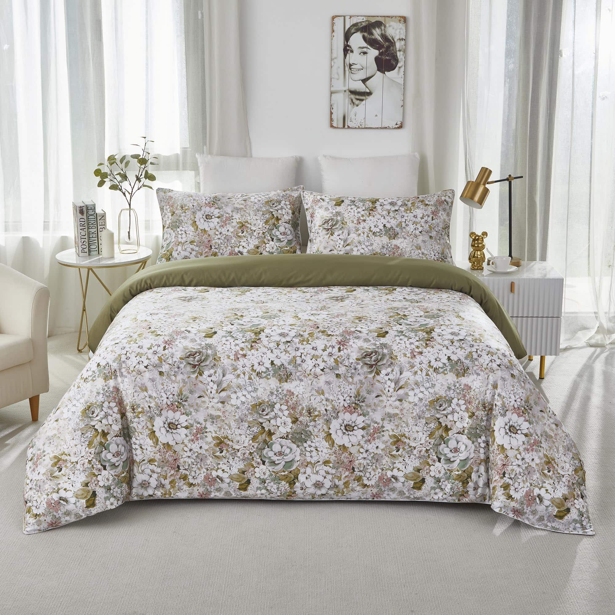 Juego de Ropa de Cama Vintage con Flores para Cama