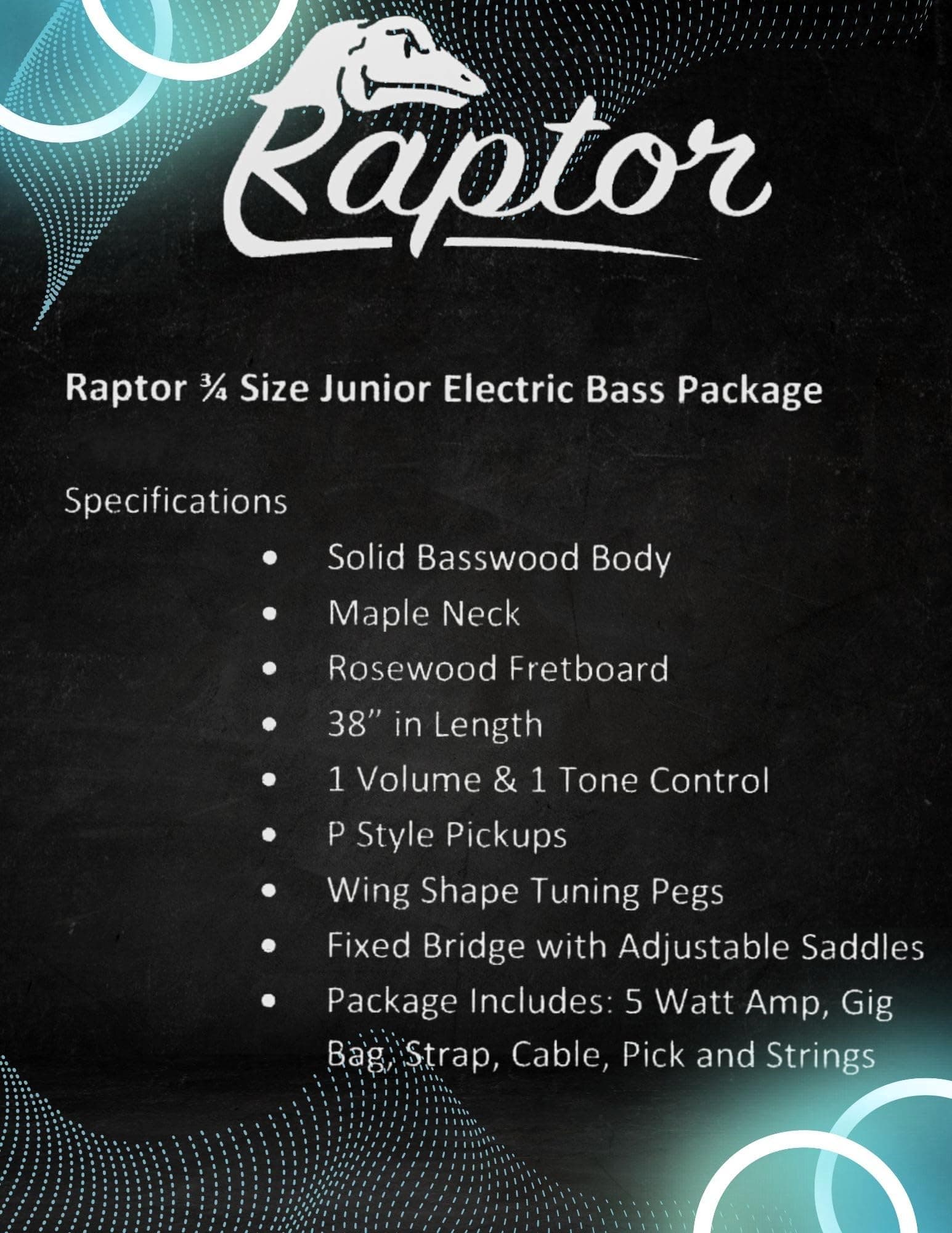 Bajo eléctrico para niños Raptor de 3/4 de tamaño, 38 - Imagen 4