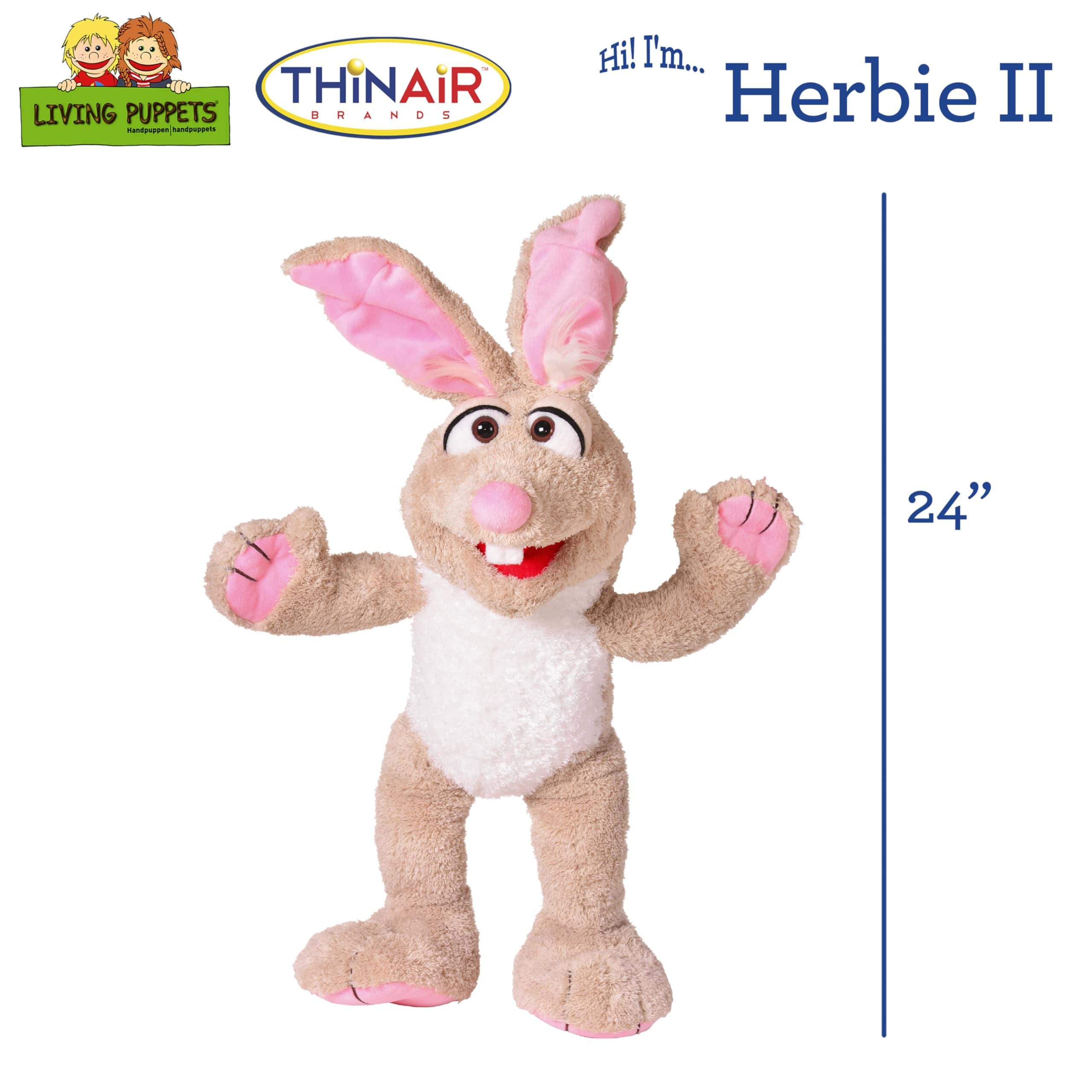 Títere de mano de conejo grande Herbie de 24 pulgadas, - Imagen 3