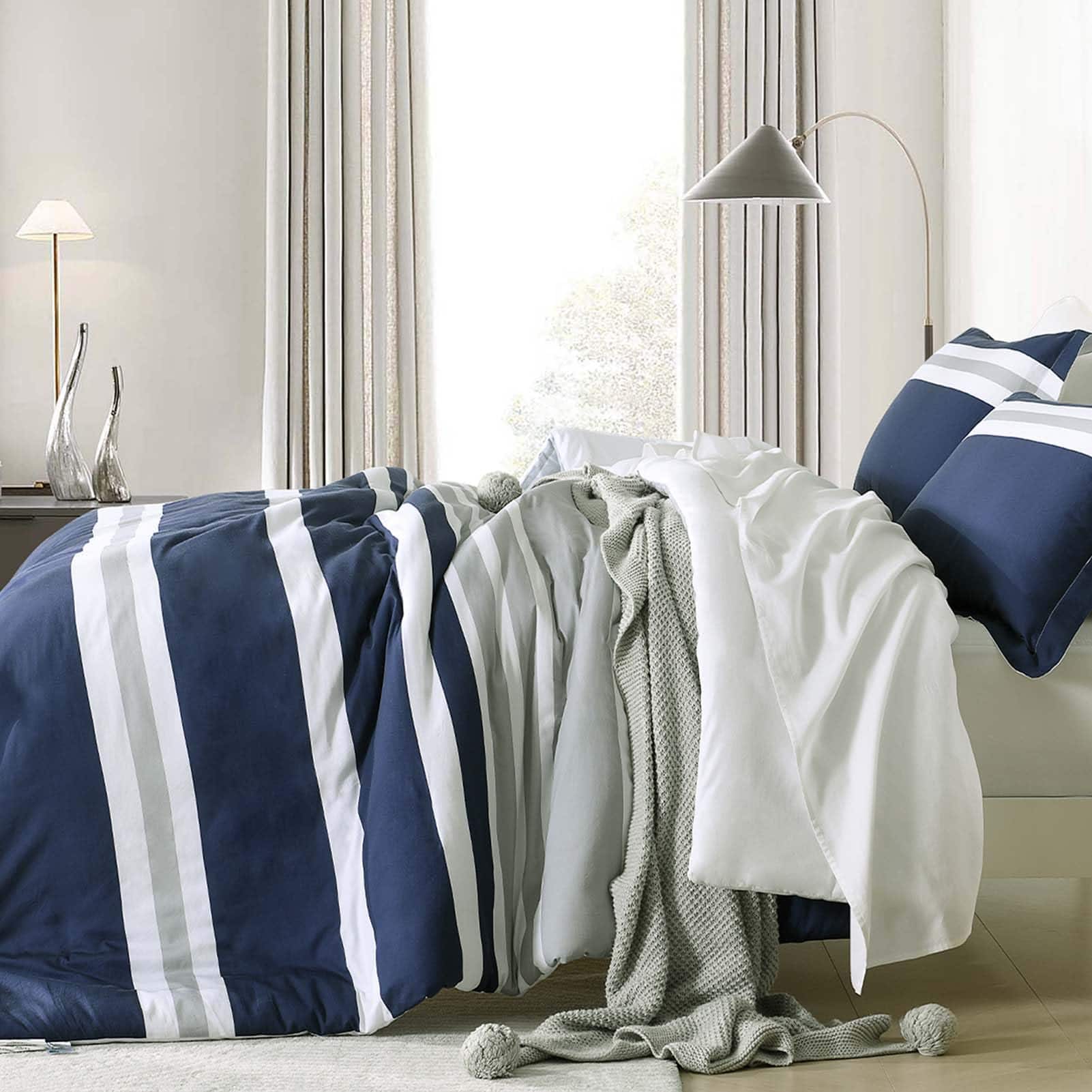 Set de edredón King SahSahCasa, Juego de cama King a rayas - Imagen 3