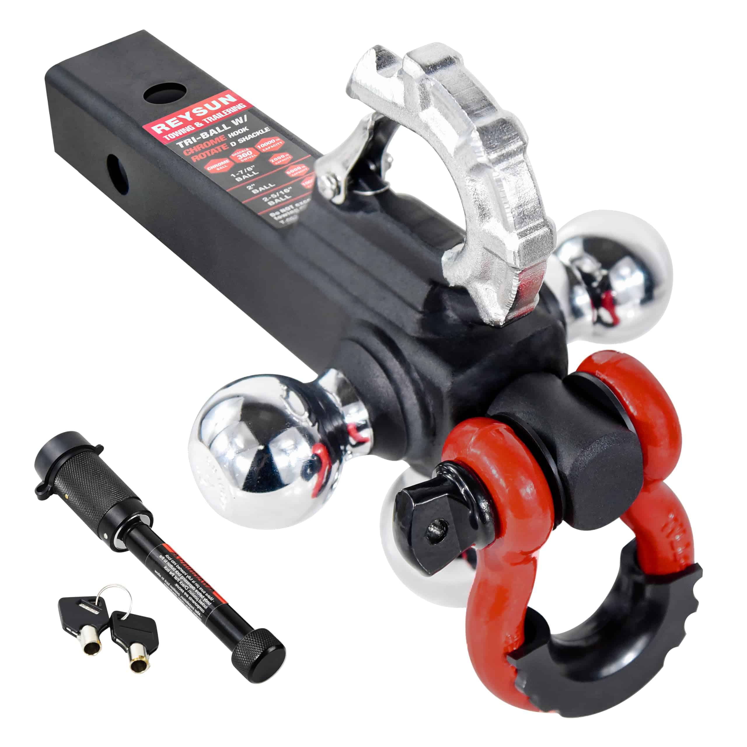 REYSUN 864062L Recovery Trailer Hitch Tri Ball Mount and