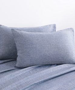 Fundas de Almohada de Lino Francés NTBAY - -Denim Azul