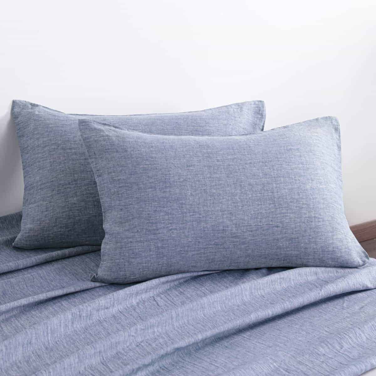 Fundas de Almohada de Lino Francés NTBAY - -Denim Azul