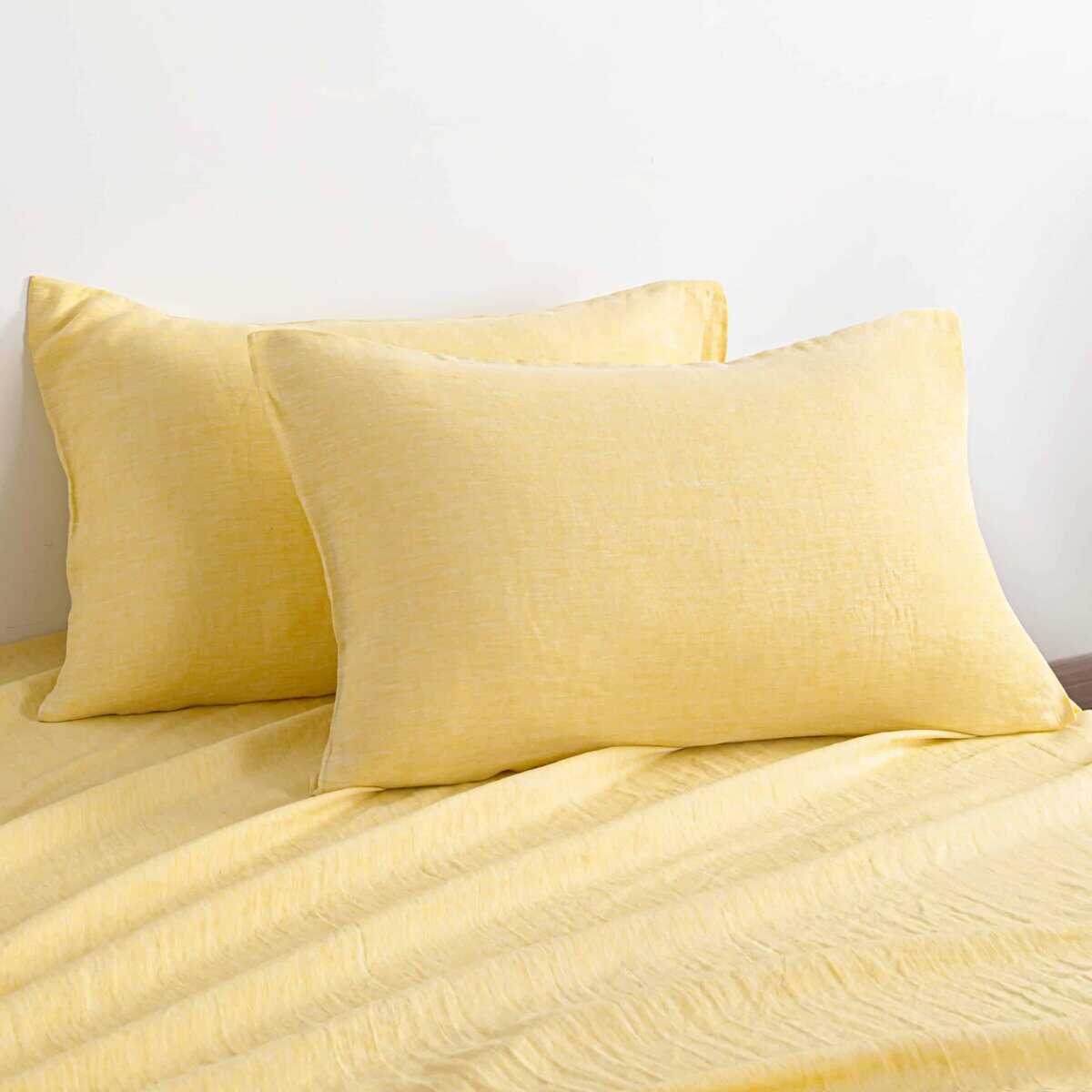 Fundas de Almohada de Lino Francés NTBAY - -Amarillo