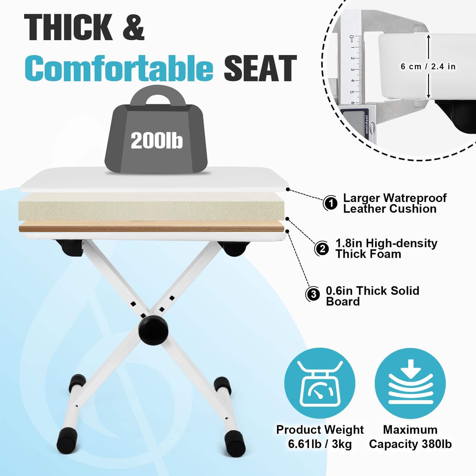 TENTOTEN Banqueta de Piano Plegable, Banco de Teclado - Imagen 6