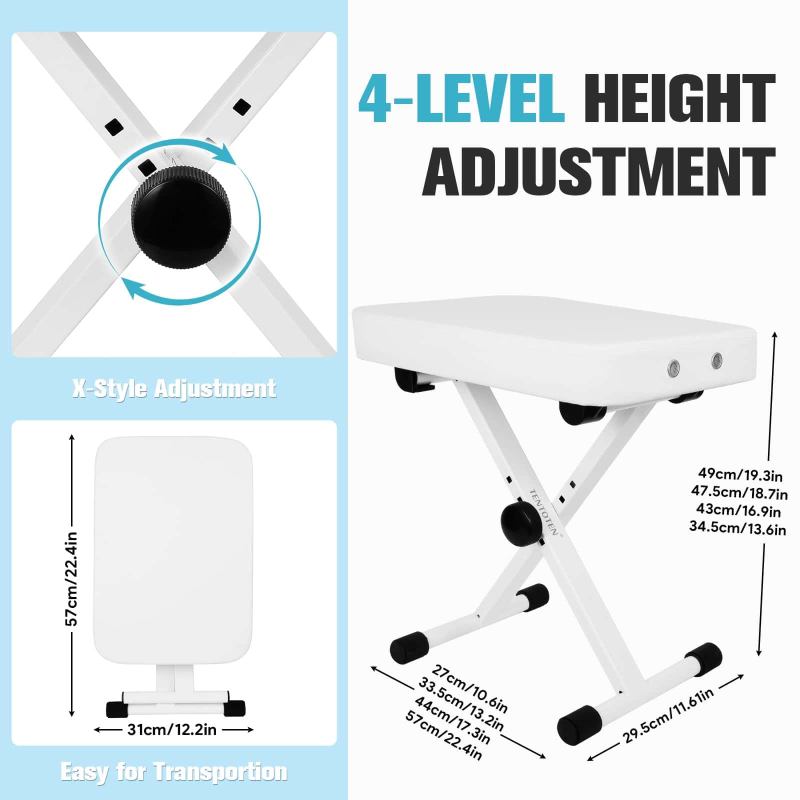 TENTOTEN Banqueta de Piano Plegable, Banco de Teclado - Imagen 5