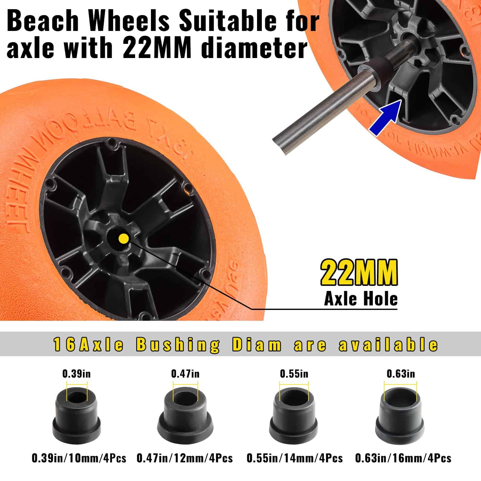 Ruedas de globo de playa ONECHOI, 13" Ruedas de PU sólido - Imagen 5