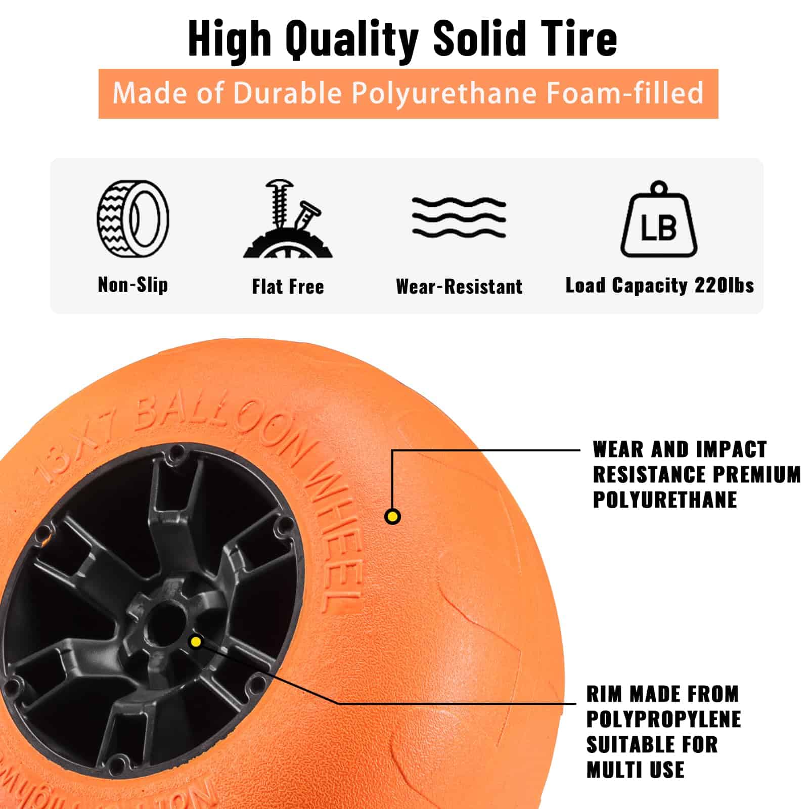 Ruedas de globo de playa ONECHOI, 13" Ruedas de PU sólido - Imagen 4