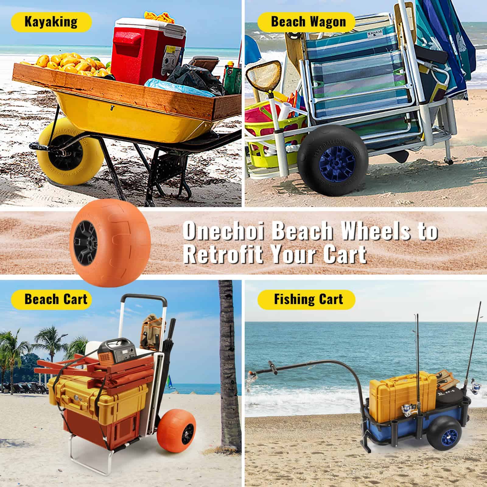 Ruedas de globo de playa ONECHOI, 13" Ruedas de PU sólido - Imagen 8