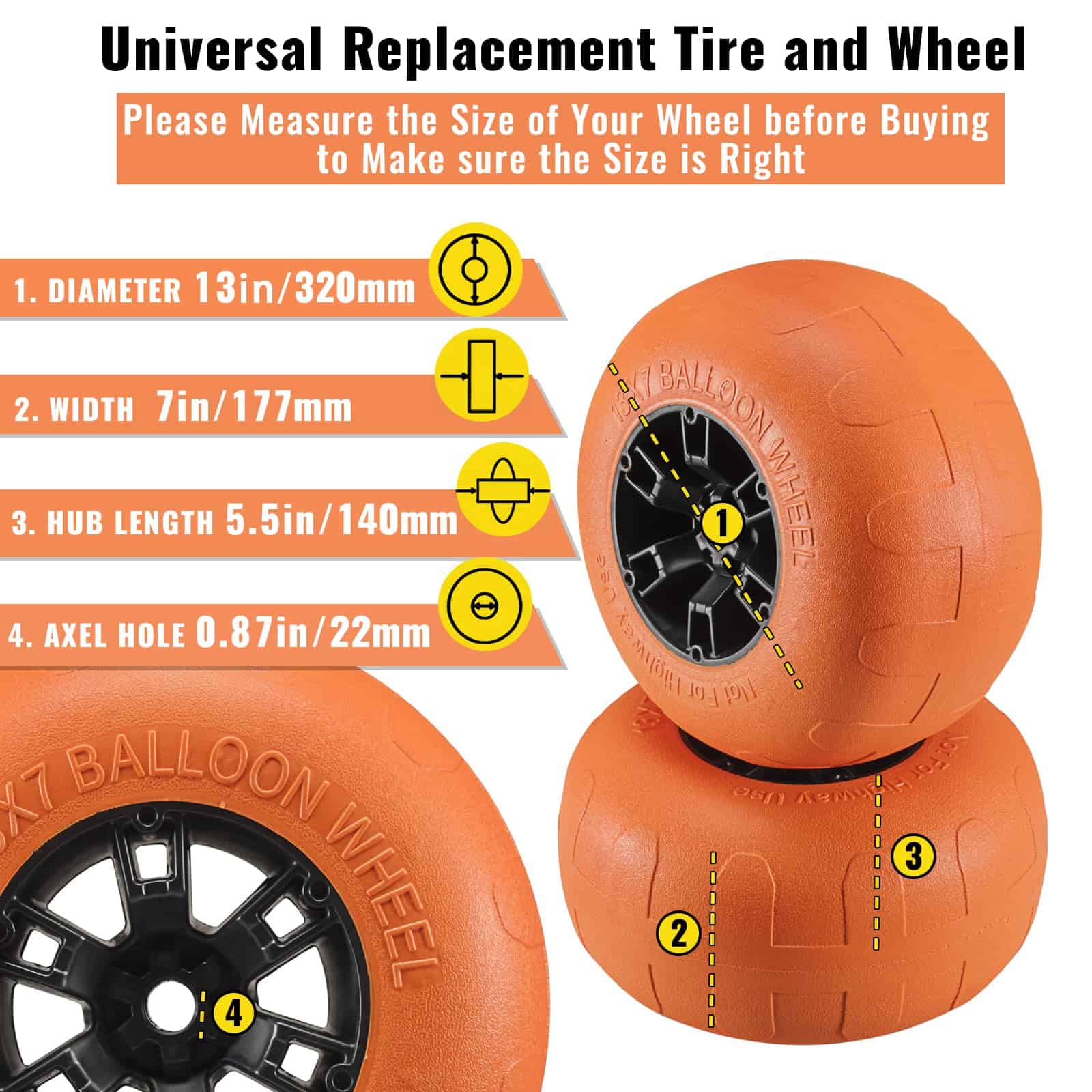 Ruedas de globo de playa ONECHOI, 13" Ruedas de PU sólido - Imagen 6