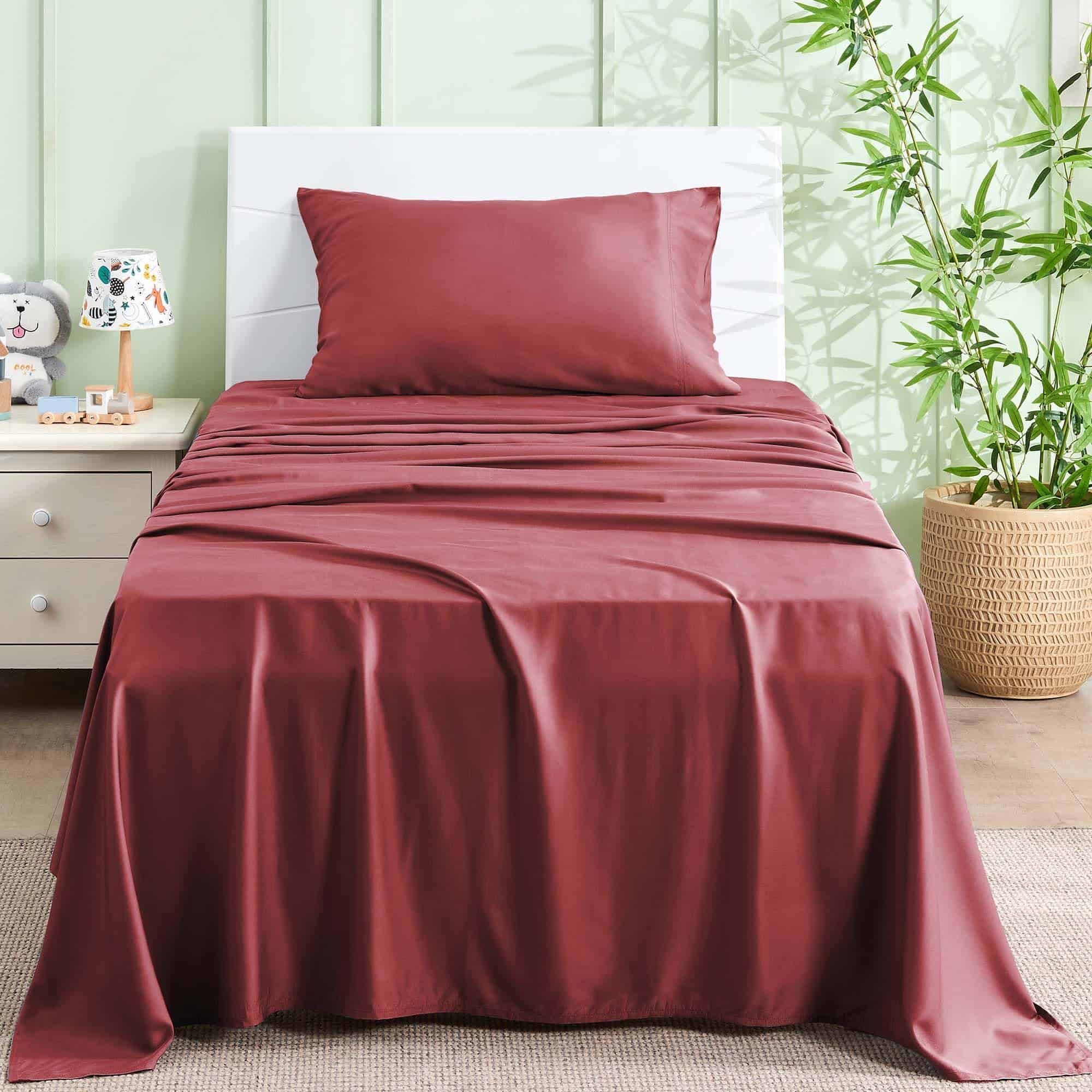 Juego de Sábanas INFIIXSO Twin - Borgoña, 100% Rayón