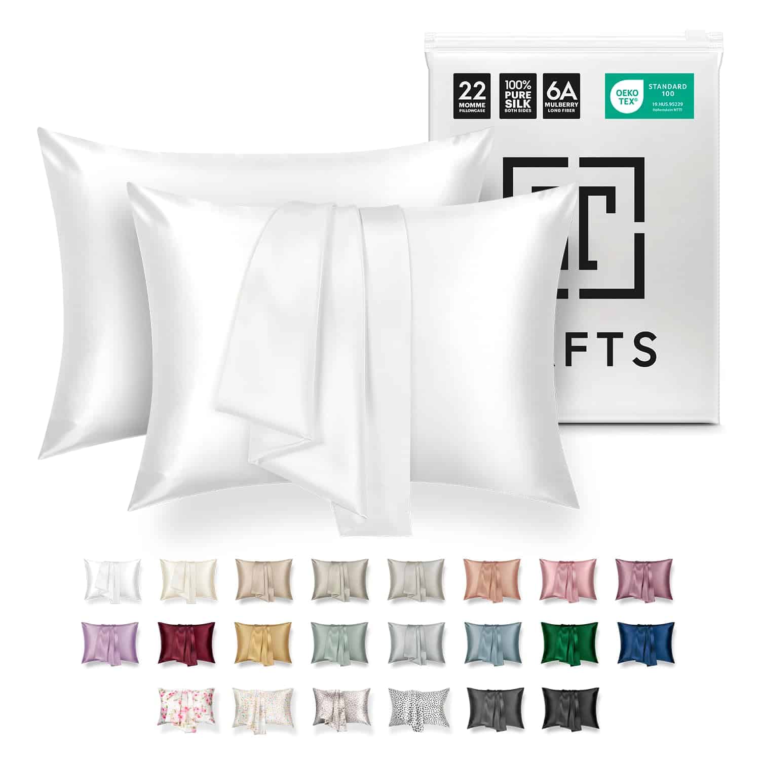 Funda de Almohada de Seda Tafts - 22mm 100% -Blanco Fresco