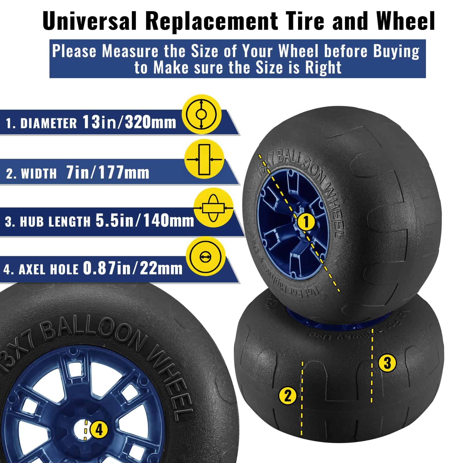 Ruedas de playa inflables ONECHOI, 13" neumáticos sólidos - Imagen 5