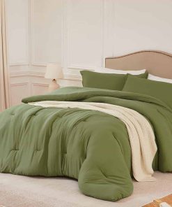 Juego de Edredones Quataly en Color Verde Oliva, 3 Piezas,