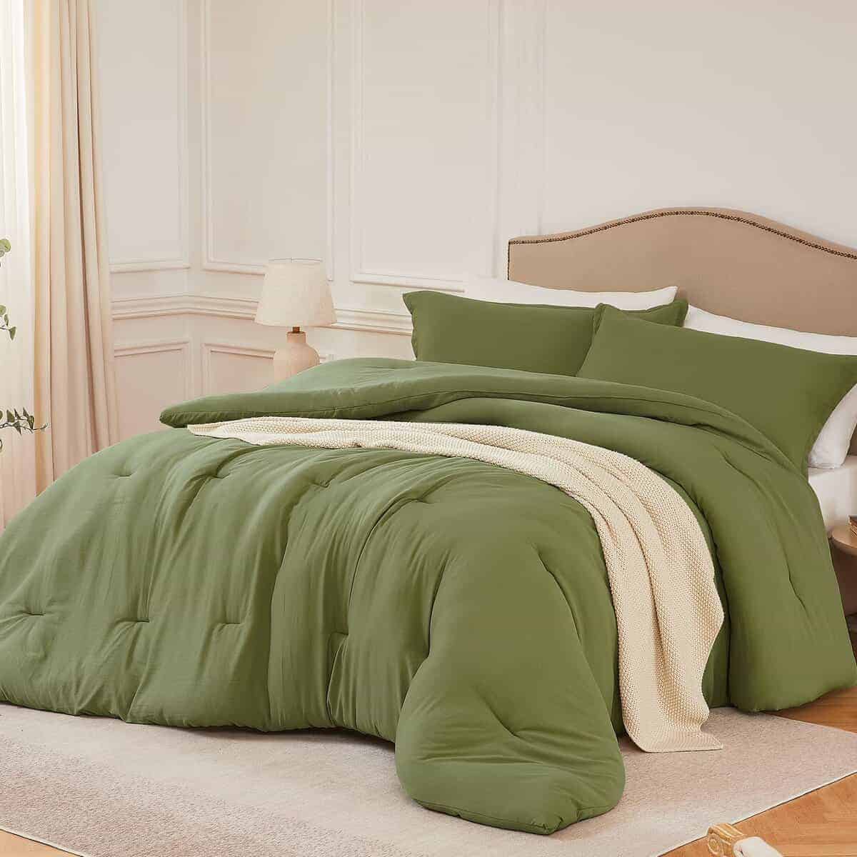 Juego de Edredones Quataly en Color Verde Oliva, 3 Piezas,