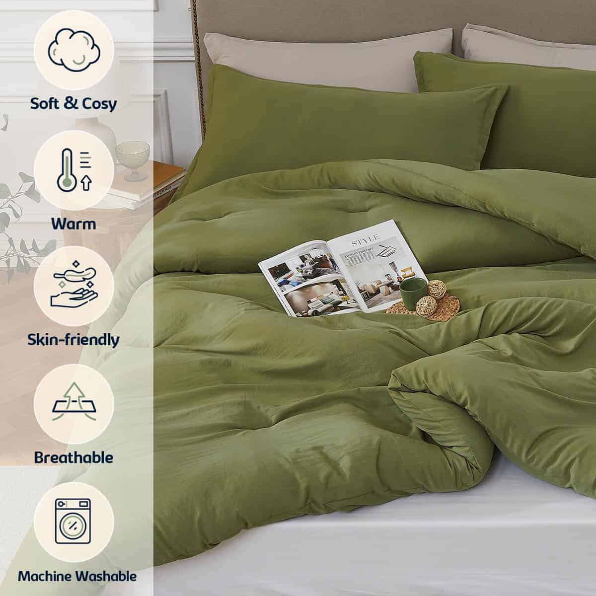 Juego de edredón Quataly King OliveGreen, 3PCS Juego de - Imagen 5