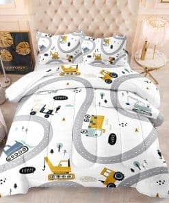 Edredón impreso con lindos camiones de construcción, set de