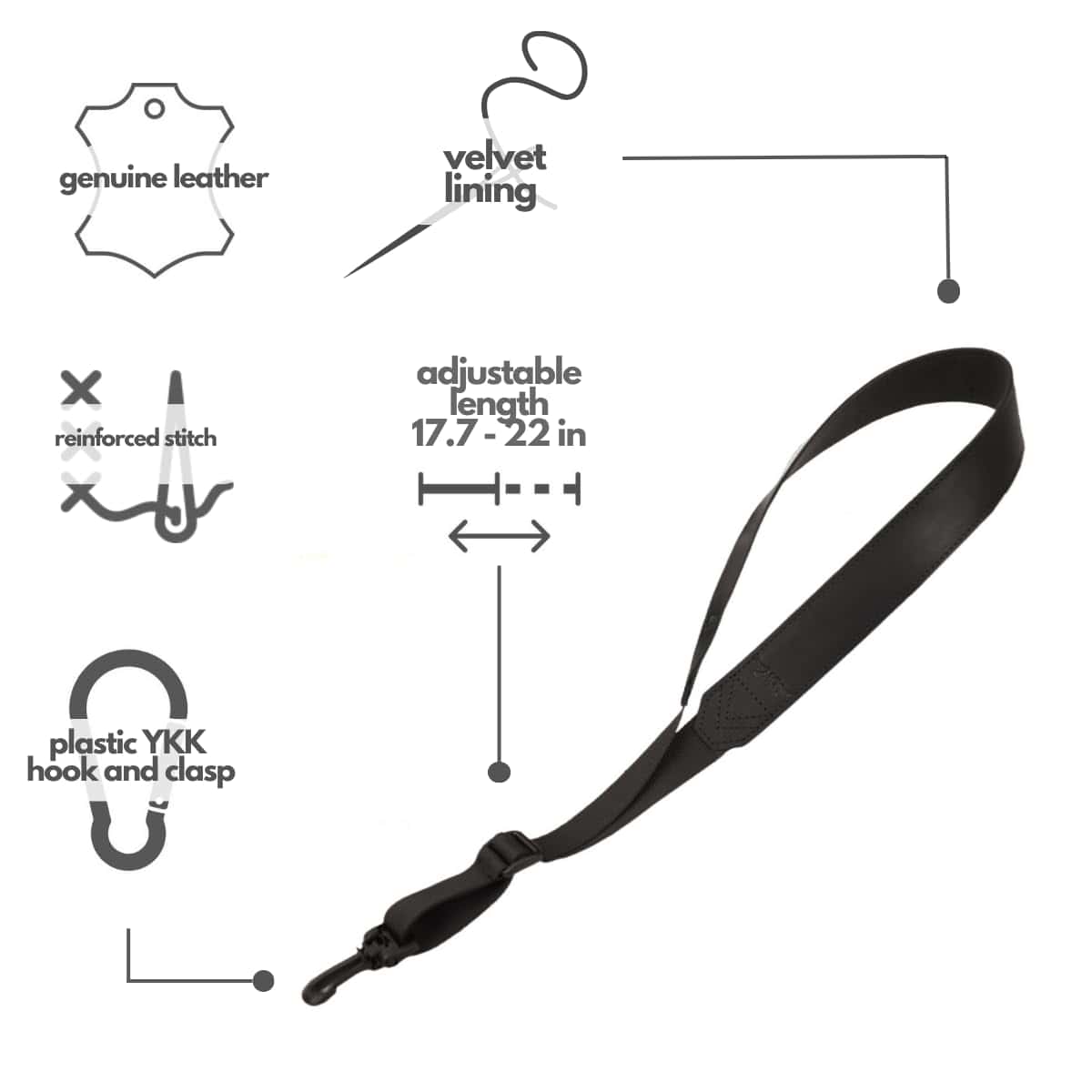 Correa de Cuero para Saxofón MG Leather Work -Negro - Imagen 3