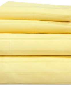 Juego de sábanas a rayas amarillas 100% algodón peinado de